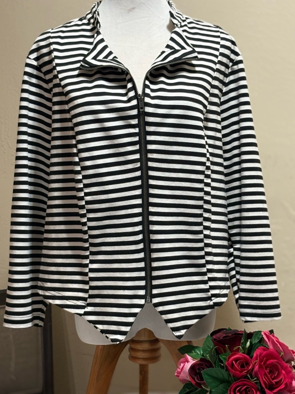 torrid Black & White Striped Zip-Front Jacket